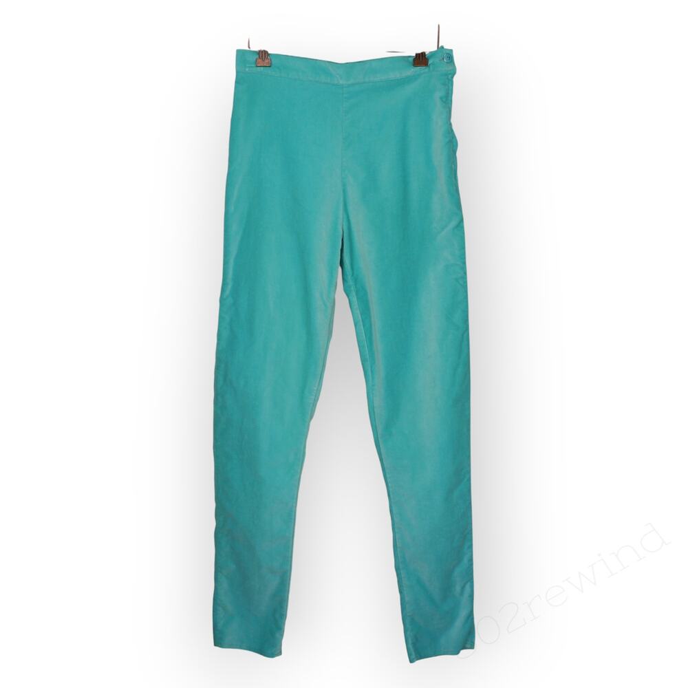 Vintage 80s XS/S Gianni Versace Pant Turquoise Velvet Corduroy Cigarette